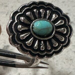 Silver Color and Turquoise Floral Ring